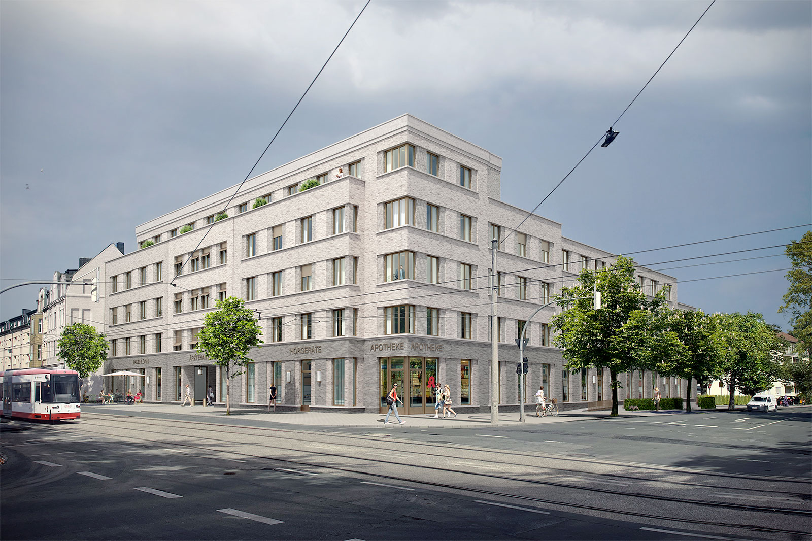 Außenvisualisierung des Ärztehauses mit Kita im Körner Hellweg 36 / 42 in Dortmund.