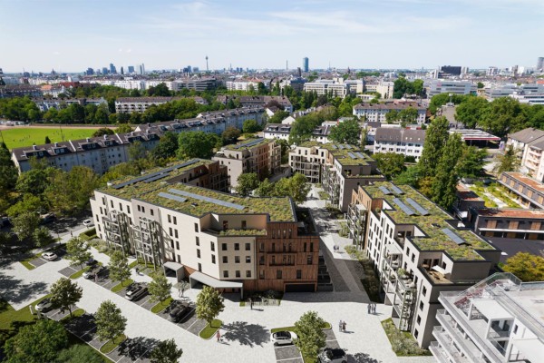 Visualisierung: Arche-Noah-Quartier in Düsseldorf aus der Vogelperspektive