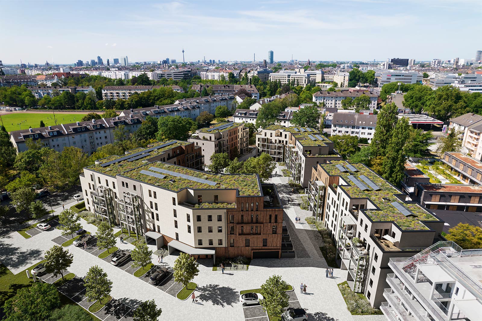 Visualisierung: Arche-Noah-Quartier in Düsseldorf aus der Vogelperspektive