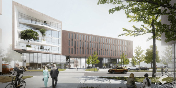 Visualisierung des neuen Bürogebäudes für den TÜV Nord, für das Implenia neben dem Projekt BERLIN DECKS den Zuschlag erhalten hat.