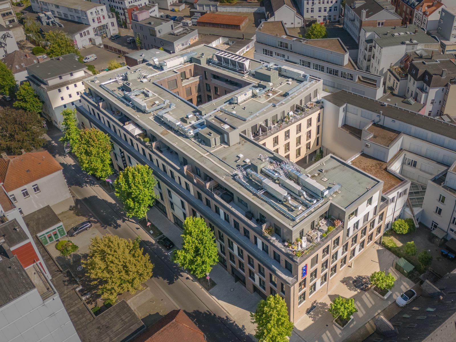 Das Neubauprojekt Drei Höfe in Oldenburg auf Luftansicht