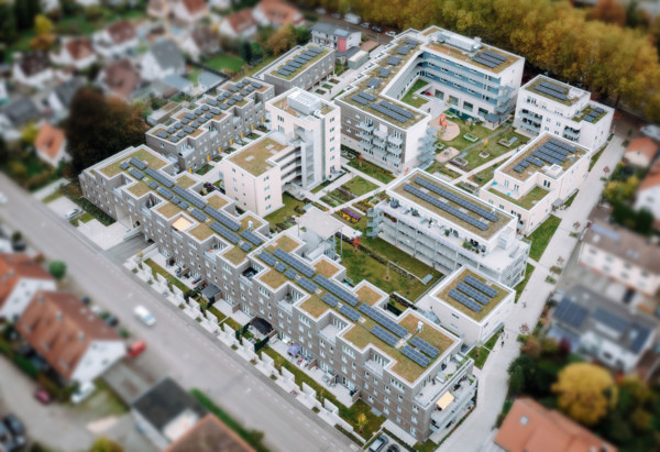 Luftaufnahme der Neubaus Wohnen in den Fehrle-Gärten in Schwäbisch-Gmünd