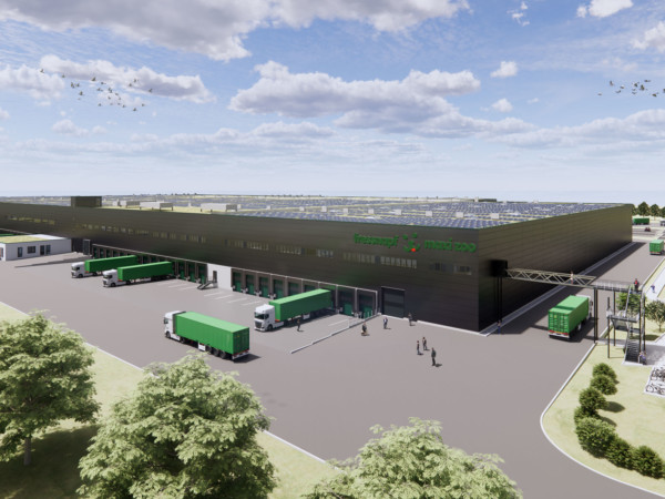 Visualisierung des Bauprojekts Logistikhalle für Fressnapf in Nörvenich