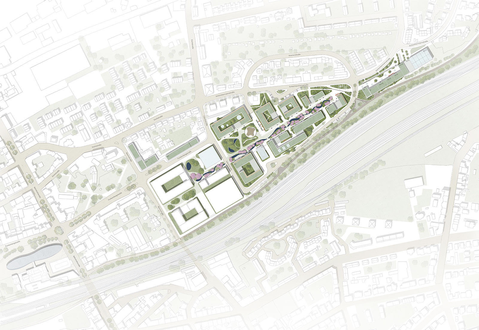 Lageplan des Funkenberg Quartiers in Herne in der Aufsicht.
