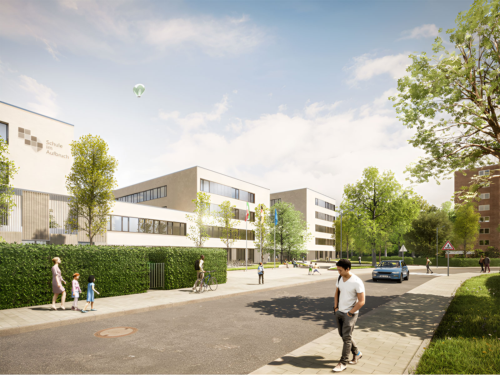Visualisierung der neuen gesamtschule in der Aldekerkstraße in Düsseldorf