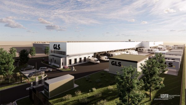 Visualisierung des GLS Neubaus eines Paketzentrum in Bremen