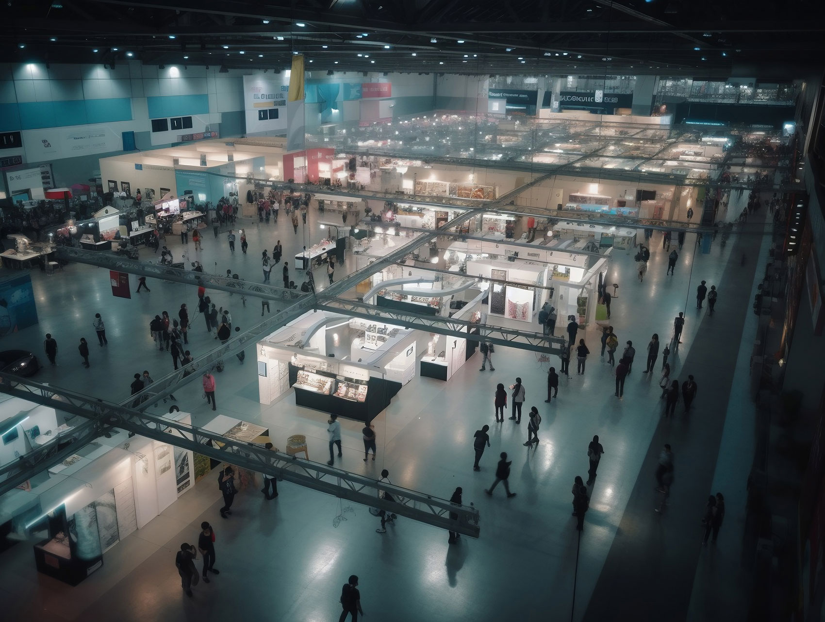 Messehalle während einer Ausstellung von oben
