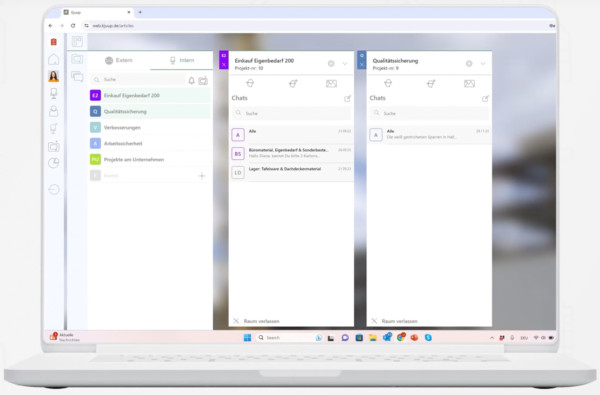 Mehrere Chats sind in der Kjuup Desktop-Anwendung geöffnet.