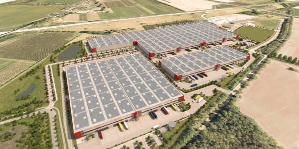 Auf den Dächern des Log Plaza in Frankfurt (Oder) befinden sich viele Solar-Paneele
