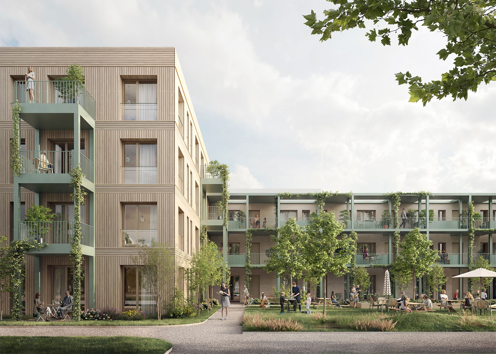 Visualisierung des Neubaus Quartier Hangweide in Kernen.