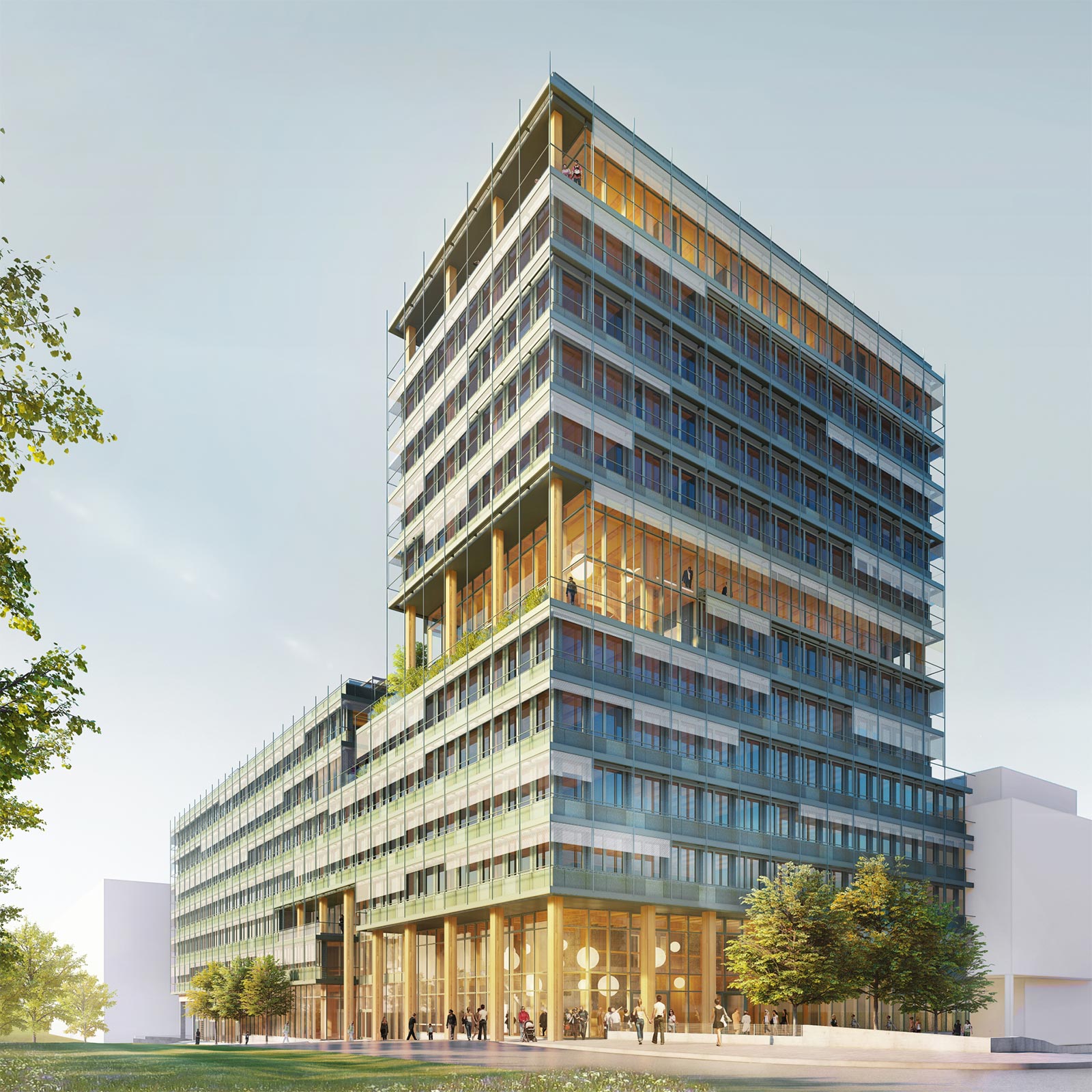 Visualisierung des Neubaus "UmweltHaus" der UmweltBank in Nürnberg.
