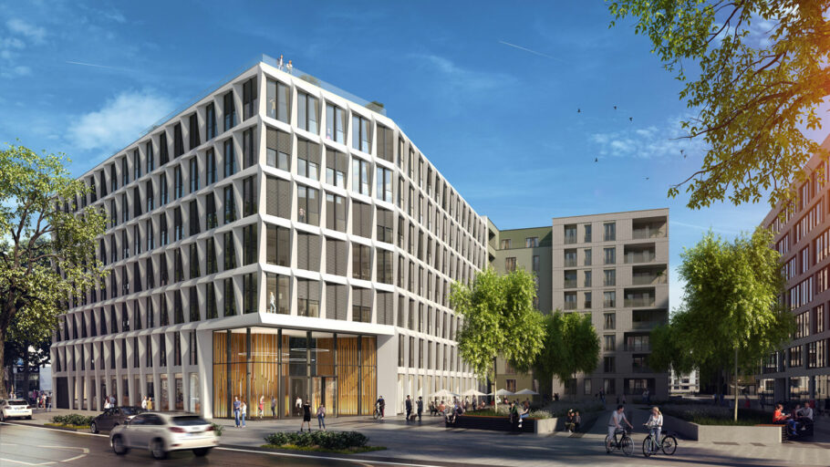 Visualisierung des Bürogebäudes Oststern West in Frankfurt.