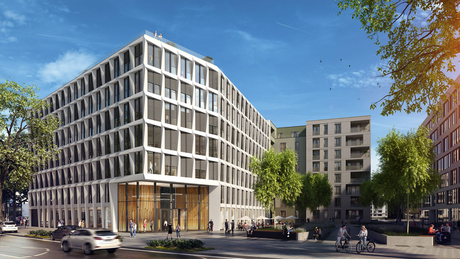 Visualisierung des Bürogebäudes Oststern West in Frankfurt.
