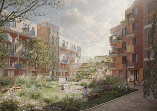 Eine weitere Visualisierung des kreislaufwirtschaftlichen Pilotprojekts von OTTO WULFF im Neubauquartier der IBA Hamburg.