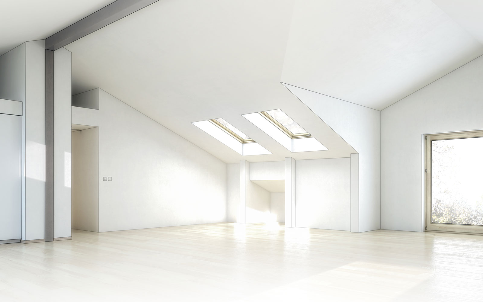 Visualisierung eines offen gestaltetem Dachgeschoss