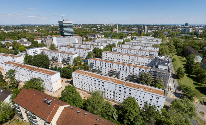 Verdichtung der Platensiedlung in Frankfurt Grinnheim: Aufreihung der Siedlungsbauten.