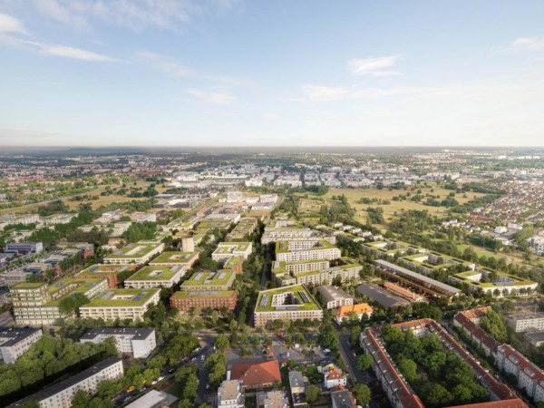 Visualisierung des Segelflieger Quartiers am Segelfliegerdamm in Berlin.