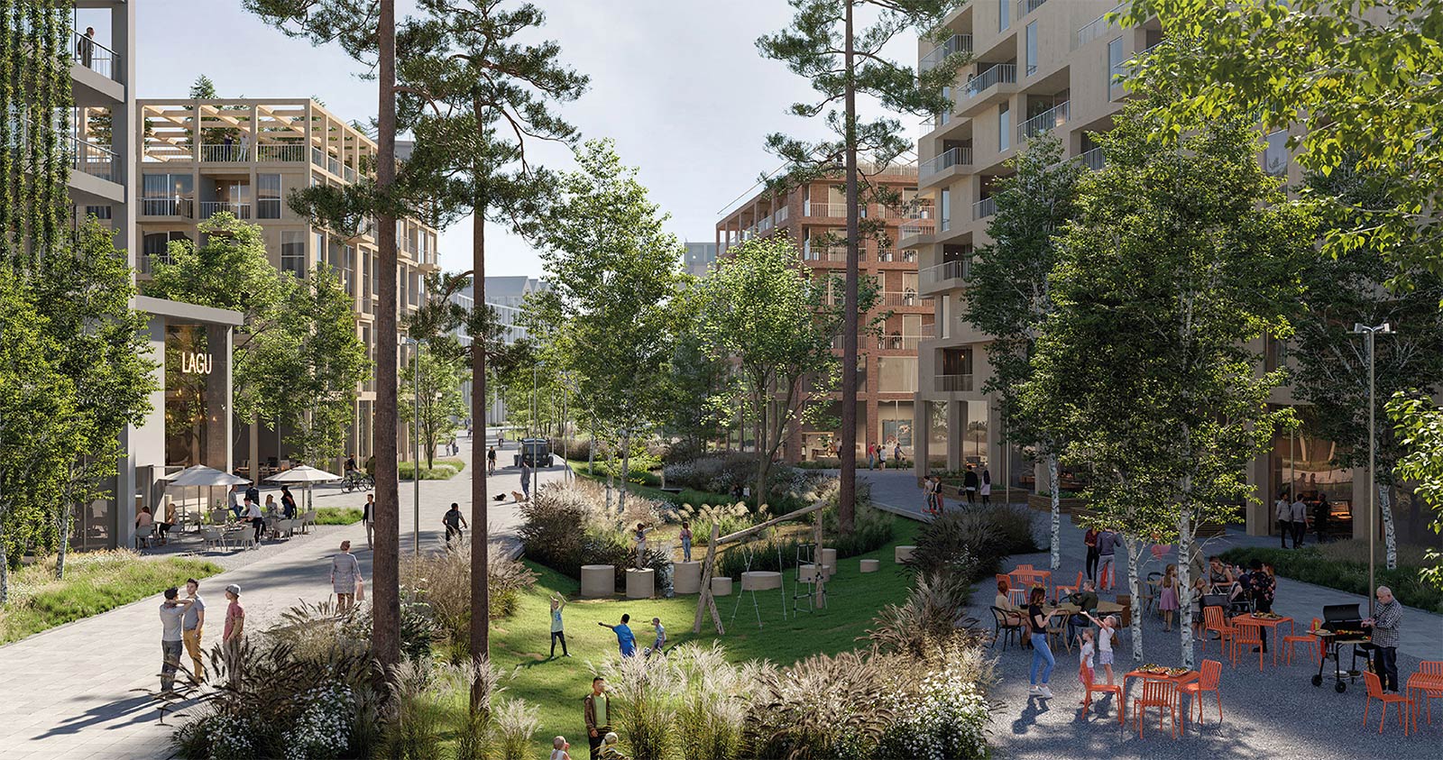 Visualisierung Stadteingang West in Berlin: begrünte Wohngegend