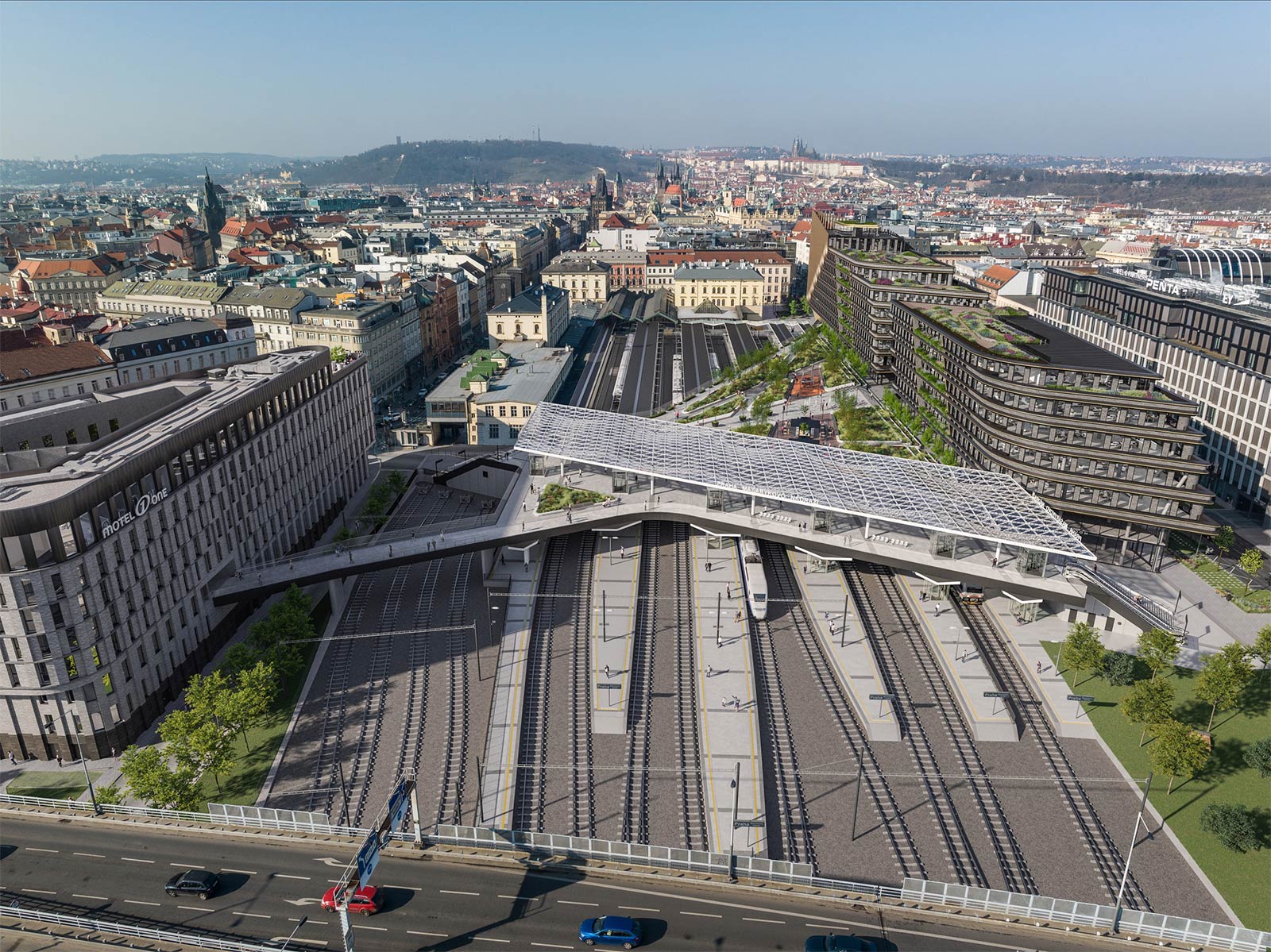 Visualisierung des Masaryk Bahnhofs in Prag, den STRABAG umbauen und erweitern wird.