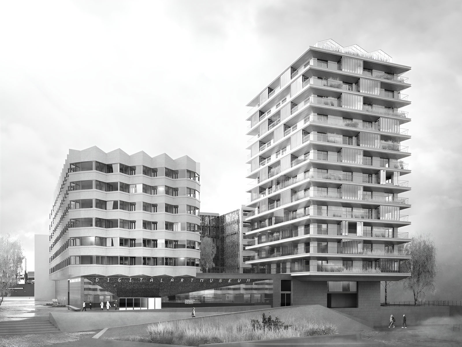 The Tide, Baufeld 115, in der Hamburger HafenCity: Visualisierung in schwarz-weiß.