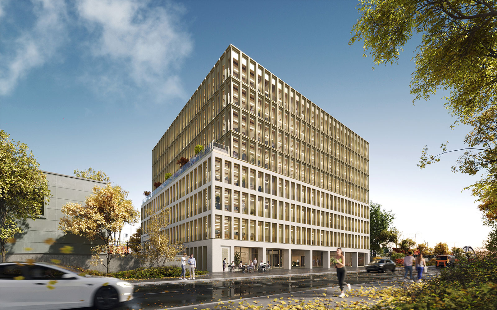 Außenvisualisierung des Bauprojekts Timber Port in Düsseldorf