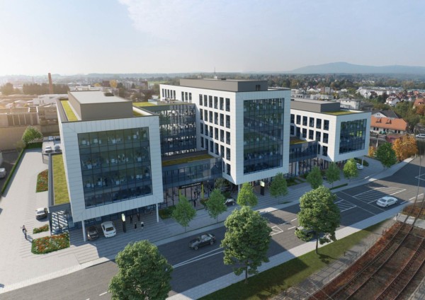 Die Visualisierung zeigt das Bürogebäude Townus in Oberursel bei Frankfurt am Main.
