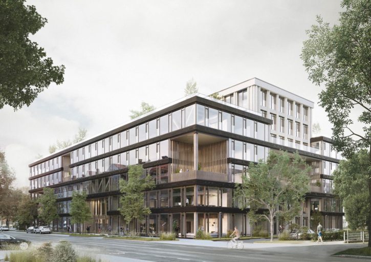 Visualisierung des Büroensembles TRI in der Elsenheimerstraße in München.